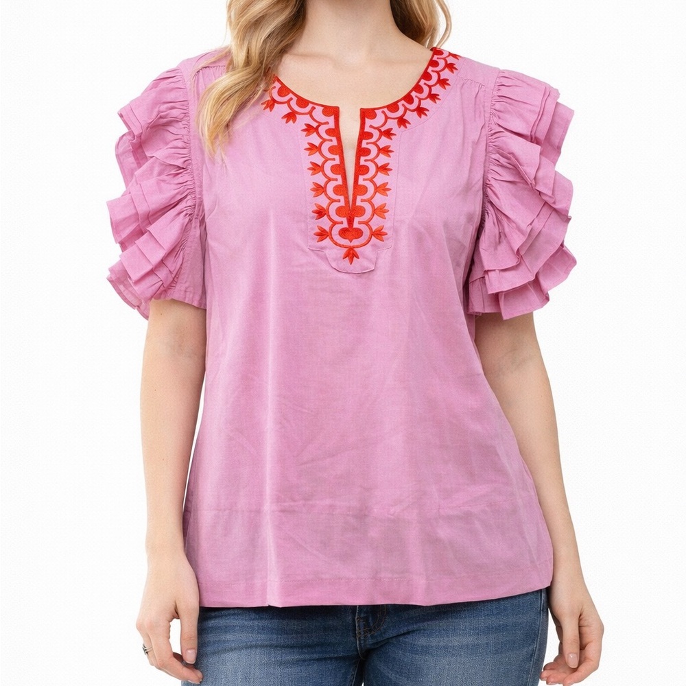 Emily McCarthy Women’s Floral Lilac Chiffon Maggie Top Size M Embroidered NEW